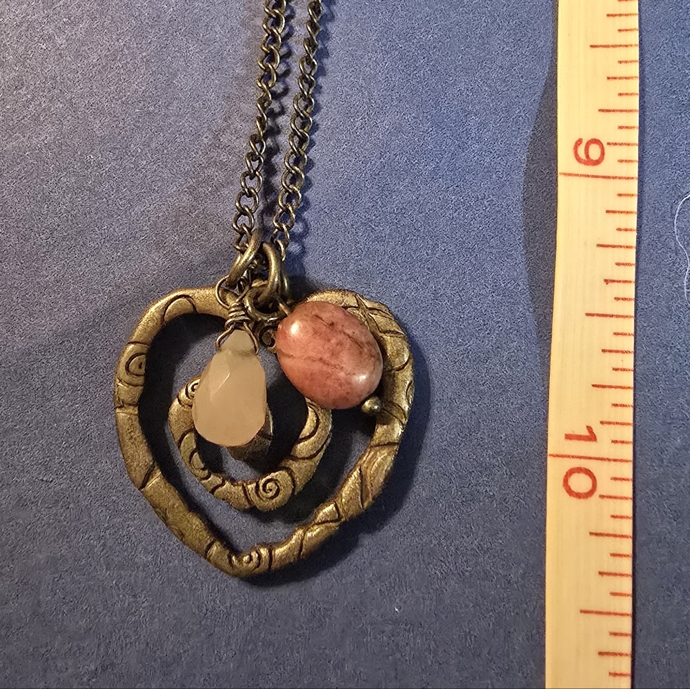 Maurices Antique Brass Heart Necklace with Pink and Cream Beads